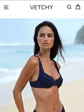 VETCHY Navy Underwire Bikini Top – Textured Support